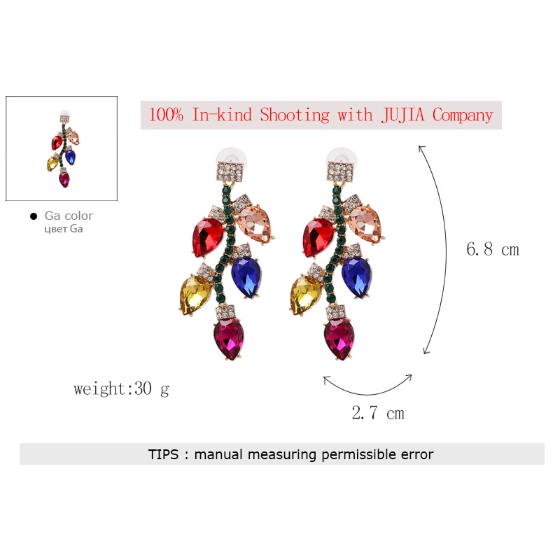 JUJIA трендовые Разноцветные серьги в виде листьев с кристаллами женские подарок на день Святого Валентина ювелирные изделия для девушек этнические висячие серьги