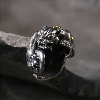 

silver S925 pure silver exaggerated domineering personality leopard man ring Thai silver restoring ancient ways ring