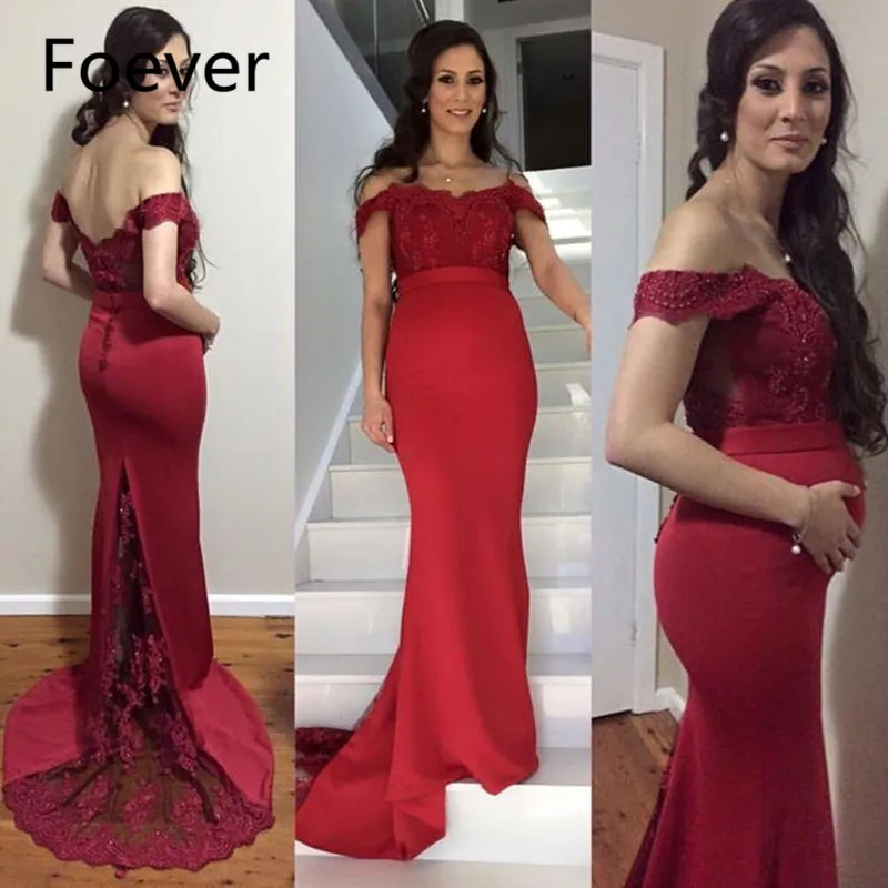 Винтажные красные вечерние платья русалки, Длинные, robe de soiree, с открытыми плечами, платье для выпускного с аппликацией, кружевные Официальные Женские вечерние платья