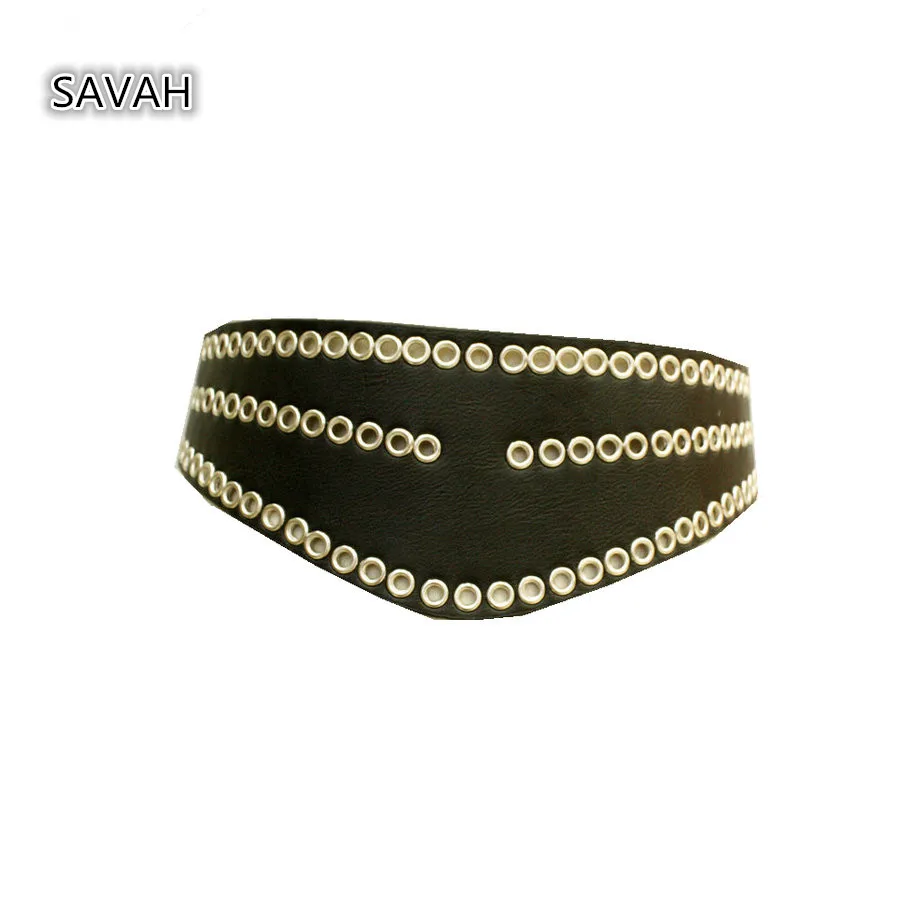 Savah new fashion casual belt women wide round button rivet decor solid
