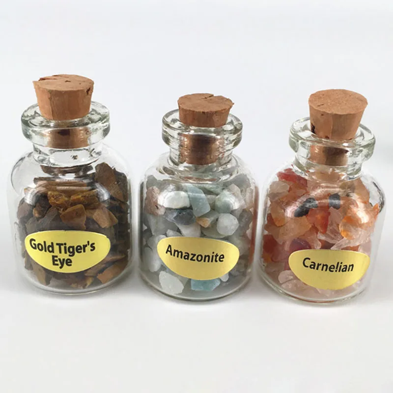 Mini 9 Bottles Natural Gemstone Chips Crystal Healing Tumbled Reiki Stones