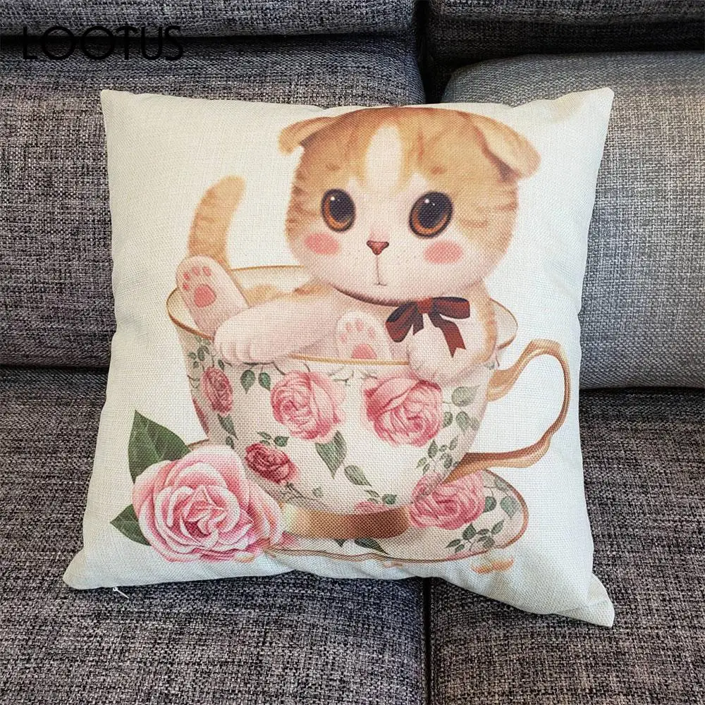 Throw Pillow Cases Pillowcases Comfortable Cotton Linen 45*45cm Cat