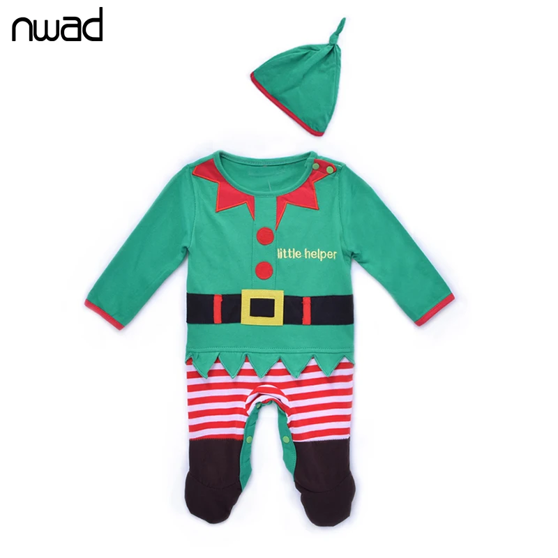 

Christmas Baby Rompers 2017 Fashion Newborn Baby Boys Girls Striped Jumpsuits With A Hat Baby Kids One Piece Clothes CF328