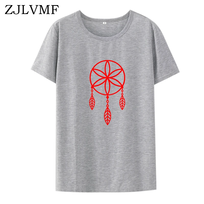 Zjlvmf женская футболка с изображением Ловца снов, корейская мода, уличная одежда, милые Графические футболки, женские повседневные хлопковые Забавные футболки с круглым вырезом, женские топы - Цвет: Серый