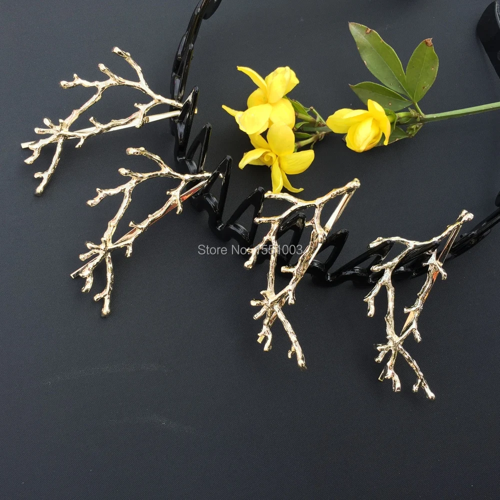 

Fashion 2pcs/pack Gold Plated Metal Tree Brahcnes Hair Clip for Girls Women Hair Accessories