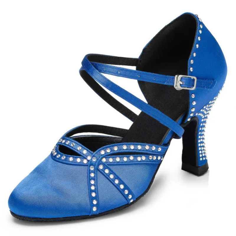 Nieuwe Stijl Vrouwen Dames Blauw Zwart Satijn Strass Latin Dans