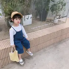 Джинсовые комбинезоны в Корейском стиле для девочек и мальчиков, весенние модные штаны высокого качества для девочек, HI307