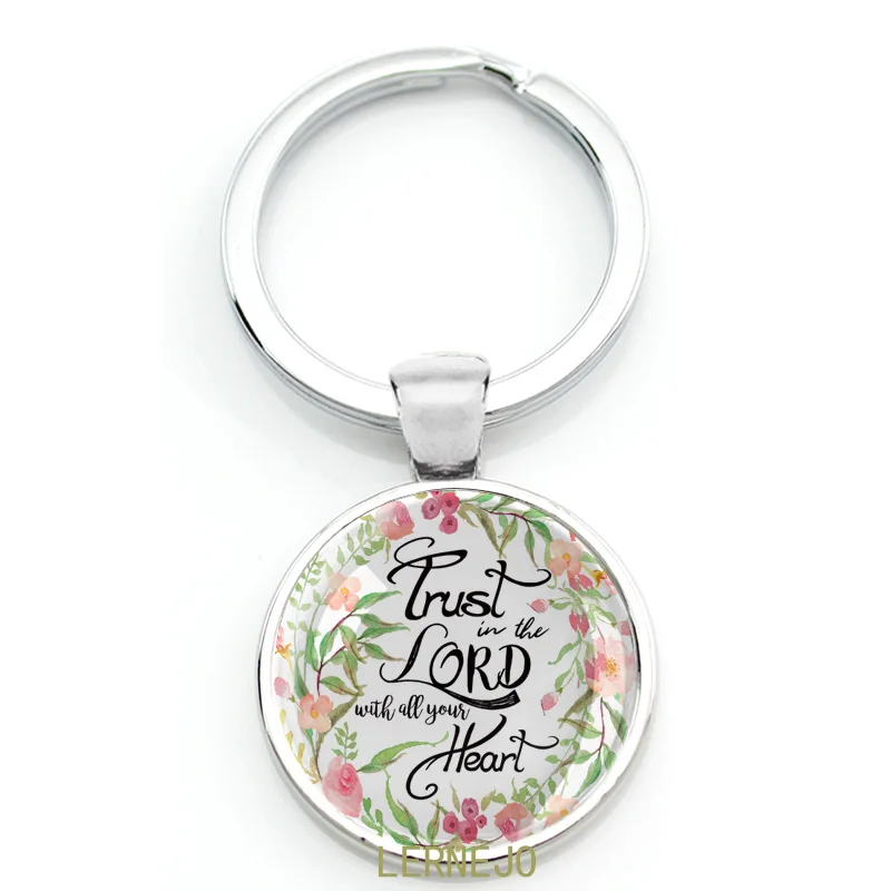 Holy Bible Verse Key Chain Key Ring Christian Scripture Quote Pendant Glass Cabochon Keyring