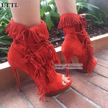 2017 Newest Woman Autumn Tassel Short Boots Beige Black Blue Suede Fringed Lace-Up Ankle Boots Sexy Open Toe High Heel Boots 2017 Newest Woman Autumn Tassel Short Boots Beige Black Blue Suede Fringed Lace-Up Ankle Boots Sexy Open Toe High Heel Boots