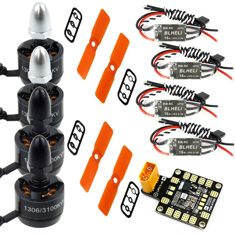 

DIY Drone Set for 130 140 Quadcopter 1306 3100KV Brushless Motor + Mini BLHeli OPTO 16A ESC + 3030 ABS Propellers CW CCW PDB BEC
