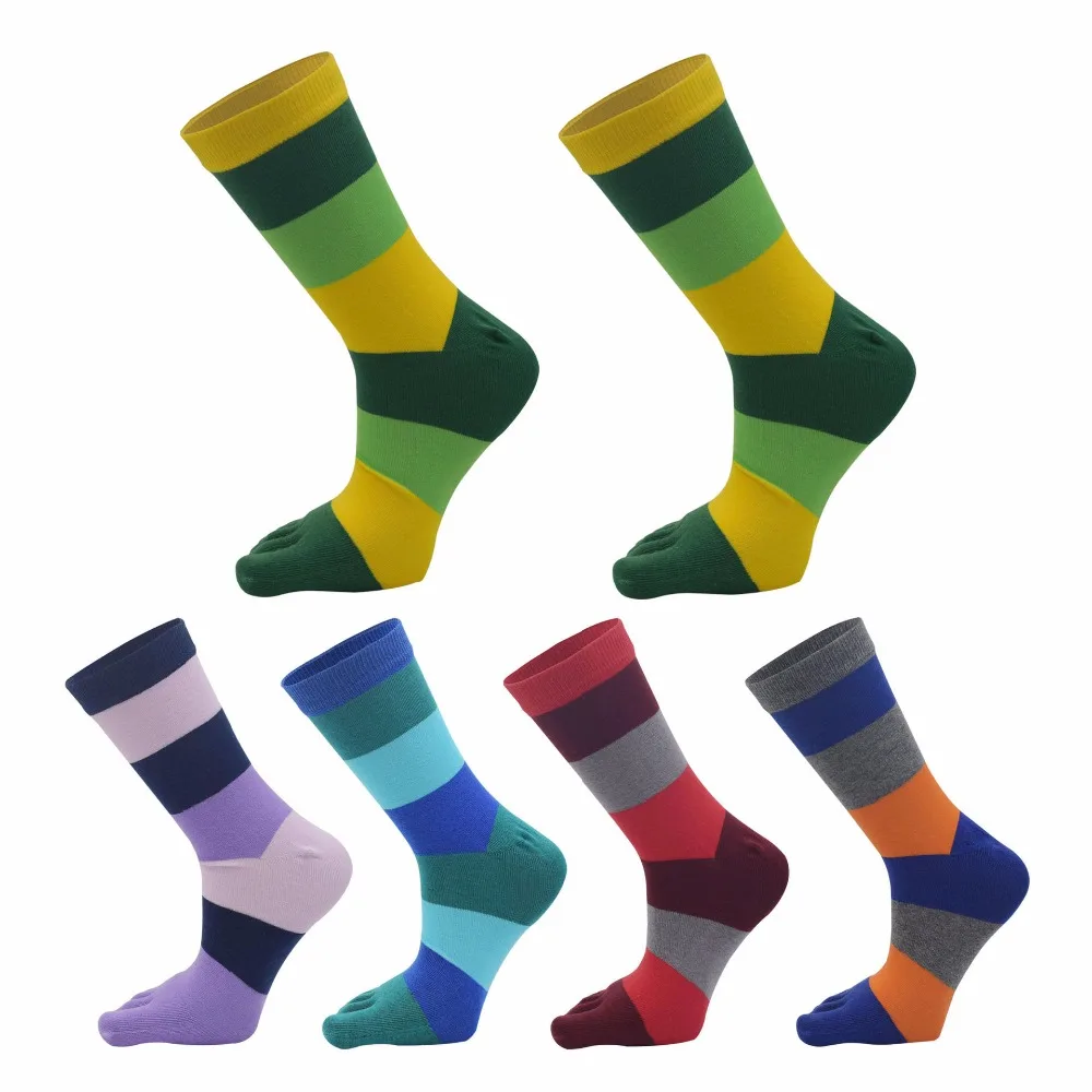 5 Pairs/Lot Compression Striped Toe Socks Men 2017 Patchwork Skateboard