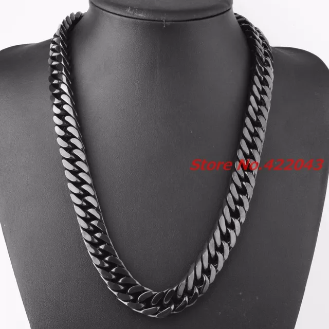 Stainless Steel Cuban Link Chain Necklace For Male 10/12/14/17MM Width