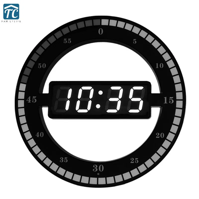 

3d Led Wall Clock Digital Table Desktop Nightlight Home Living Room Electronic Minimalist Decor Circle Night Glow Hanging Large