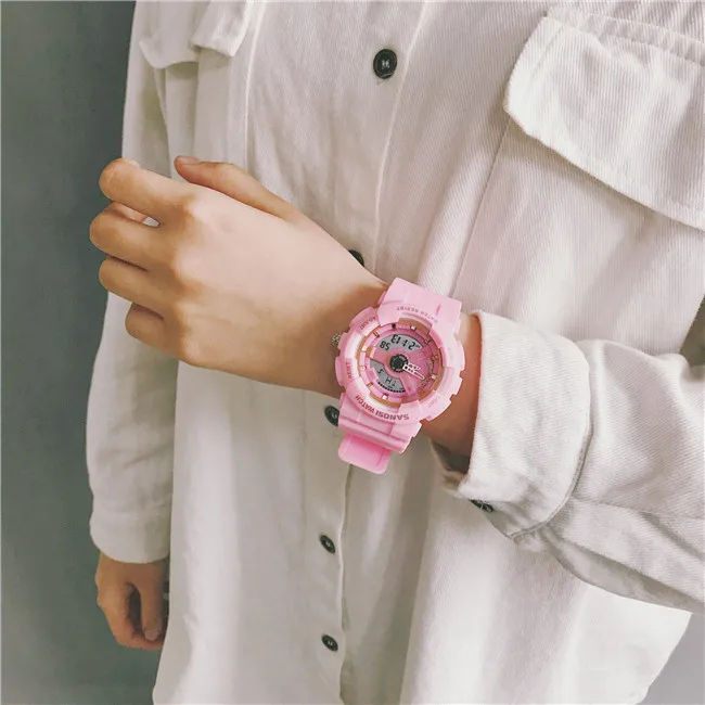 Ulzzang многофункциональные электронные спортивные часы для мужчин и женщин, водонепроницаемые силиконовые студенческие часы, женские наручные часы с большим циферблатом, мужские часы