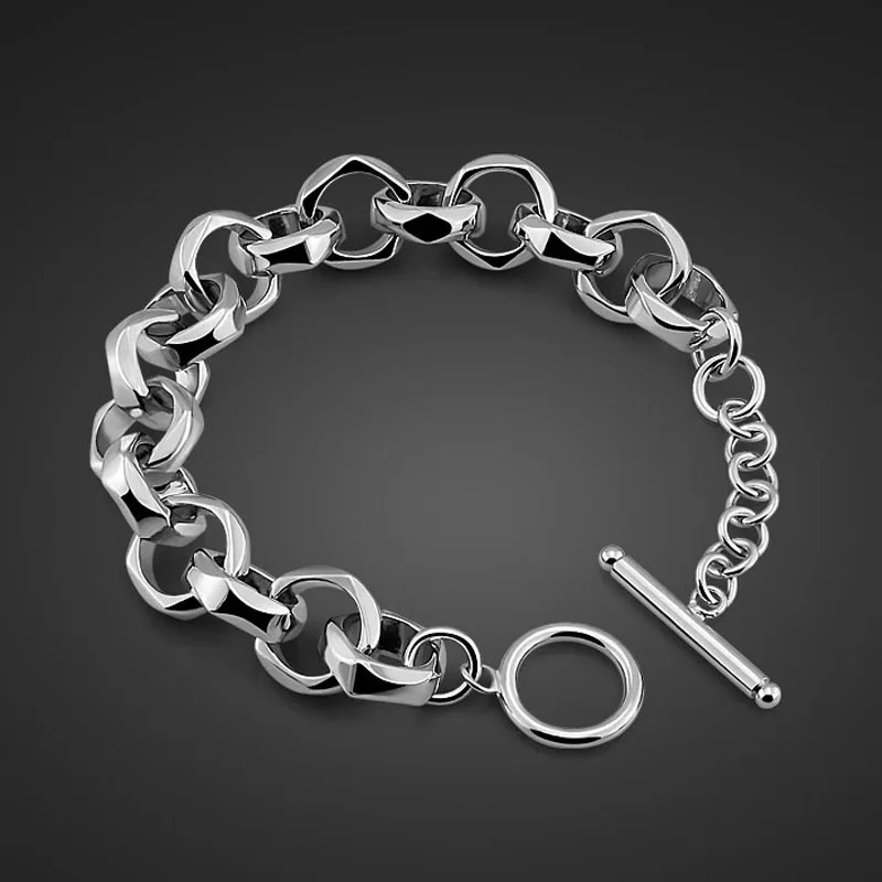 

Bracelets & Bangles mens Sterling silver New fashion punk style Jewelry Charm 925 silver Crime chain 13mm 23cm bracelet Boy gift