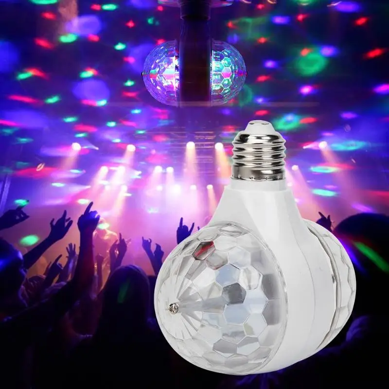 E27 3W Double-headed Colorful Auto Rotating RGB LED Bulb Stage Light Magic Ball Disco Lamp for Party Wedding