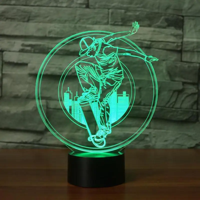 

Skateboarding Boys 3d Led Night Light Colorful Touch Charging Remote Control Gradual Gift Led Kids Room Light