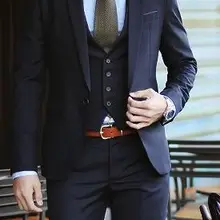 На заказ темно-синие мужские свадебные костюмы для выпускного вечера из 3 предметов облегающие смокинги для Жениха Лучший мужской костюм одежда для жениха пиджак для костюма