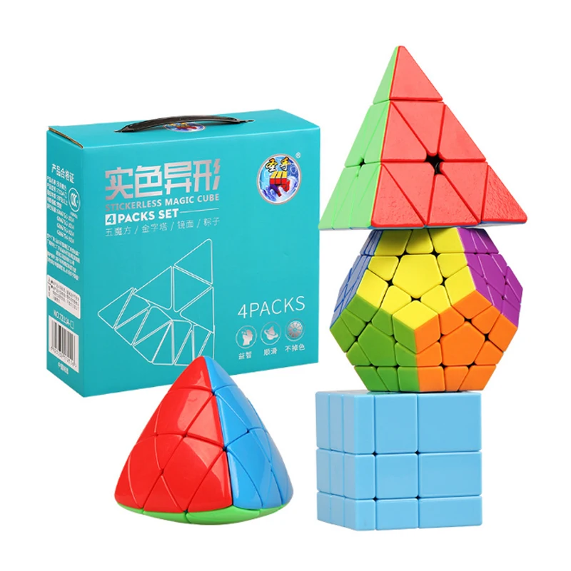 

4 PCS/Set Colorful Strange Sharp Magic Cube Professional Megaminx Rice Dumpling Mirror Cast Coated Speed Puzzle Cube Magico Cubo