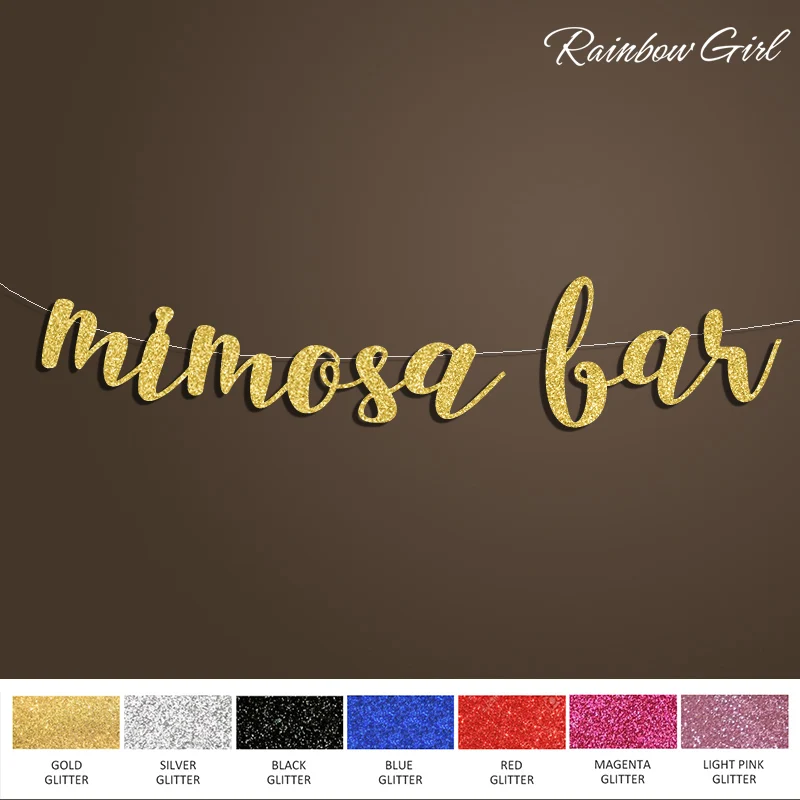 

Mimosa Bar Banner,Beverage Table Letter Cursive Sign Backdrop Decorations,Gold Bridal Showers/Wedding Party Decortion Supplies