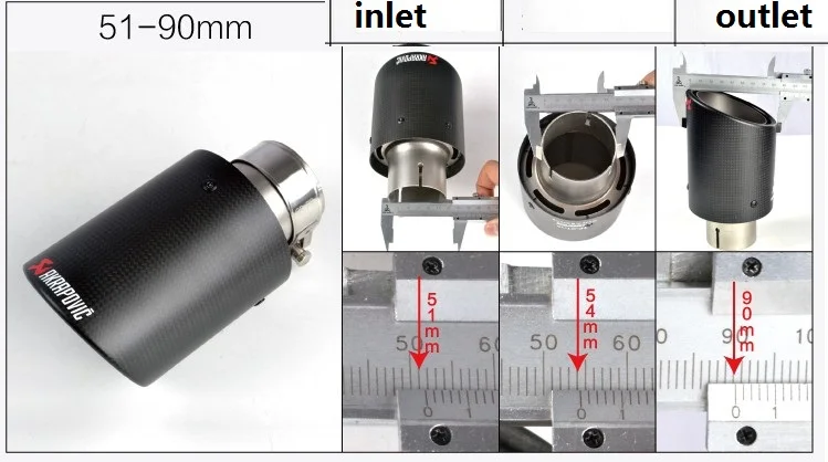 Inlet51/54/57/60/63 мм outlet89/101/114 мм для 304 Нержавеющая сталь углеродного волокна выхлопные трубы для универсального марок автомобилей