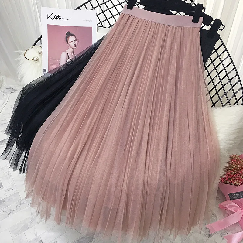 2019 Spring Summer Vintage Skirts Womens Elastic High Waist Tulle Mesh Skirt Long Pleated Tutu Skirt Female Jupe Longue 2019 Spring Summer Vintage Skirts Womens Elastic High Waist Tulle Mesh Skirt Long Pleated Tutu Skirt Female Jupe Longue