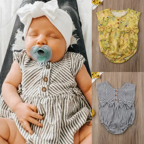 

2019 0-24M Newborn Romper Infant Kid Baby Boy Girl Floral Stripe Romper Sunsuit Outfit Toddler Baby Playsuit