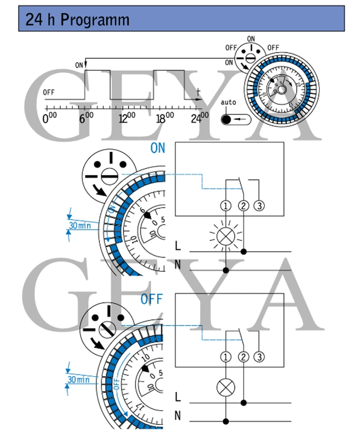 GEYA SUL181h Аналоговый механический таймер 100 V-240 V 24 часа программируемый таймер с 30 мин установкой