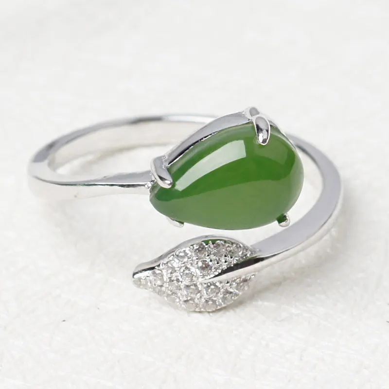 

2019 Time-limited Top Fashion Anel Feminino Town Shop 925 Baodai Certificate Of Hetian Leaf With Water Droplets Jasper Female