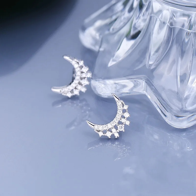 Новая мода Горячая кубического циркония серьги гвоздики для женщин стерлингового серебра 925 кубического циркония серьги в форме Луны