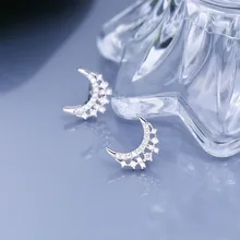 Новая мода Горячая кубического циркония серьги гвоздики для женщин стерлингового серебра 925 кубического циркония серьги в форме Луны