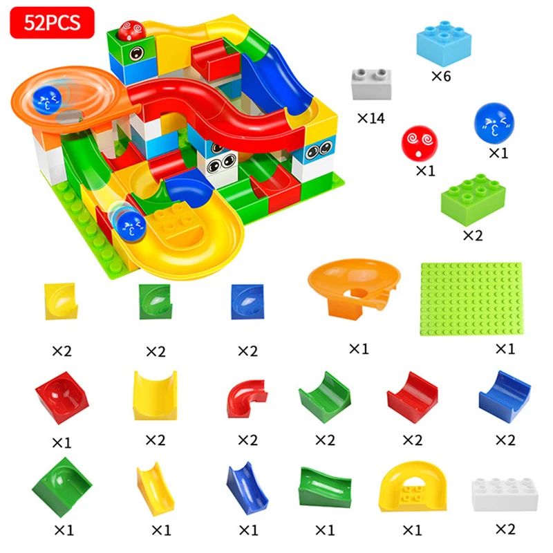 

Marble Race Run Maze Ball Track 52PCS Building Blocks Plastic Funnel Slide Big Size Bricks Compatible Legoingly Duplo BlockS