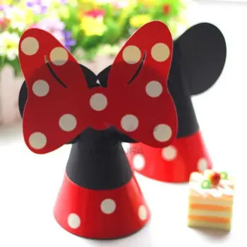 

DIY 10pcs Mickey Minnie Red Decoration Hat Kids Birthday Cap Paper Conical Hat Theme Party HZYUNYPARTY