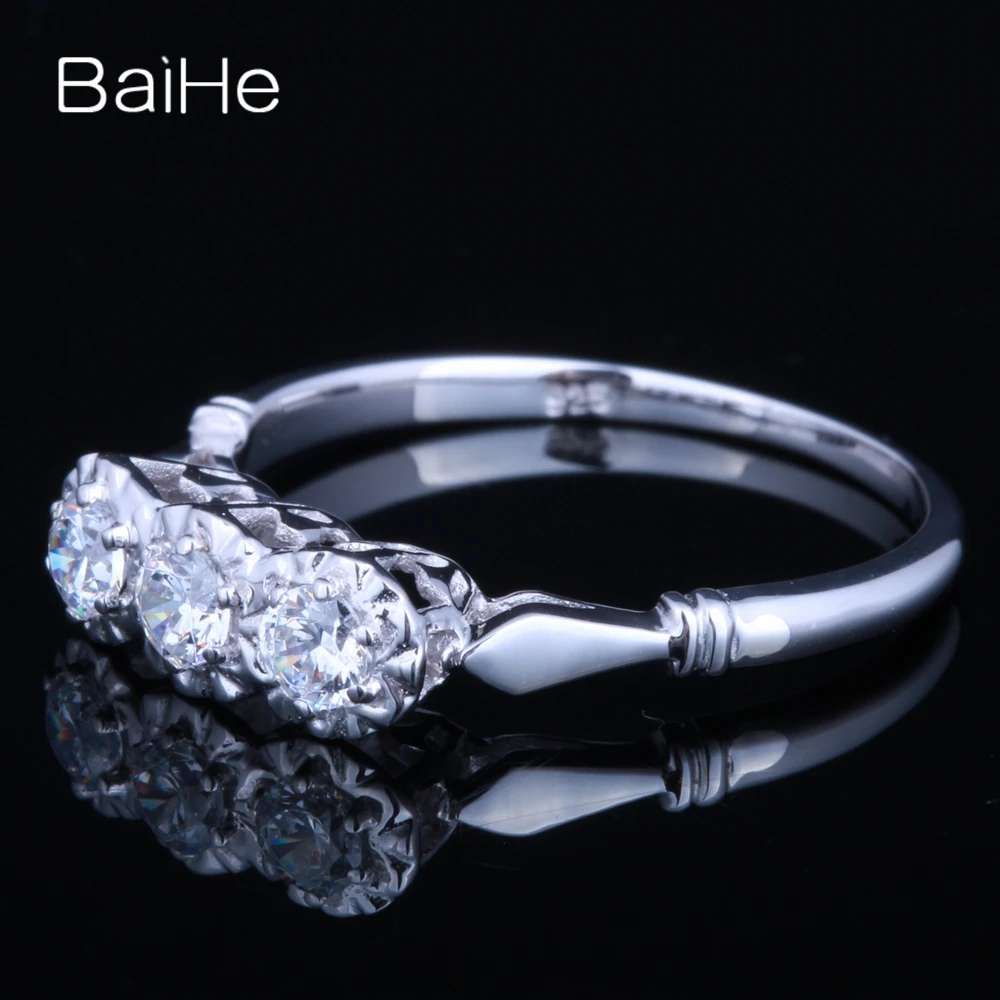 BAIHE твердое 10 к белое золото 0.36ct сертифицированное безупречное подлинный AAA Градуированный кубический цирконий(CZ) Свадебное женское Ювелирное кольцо