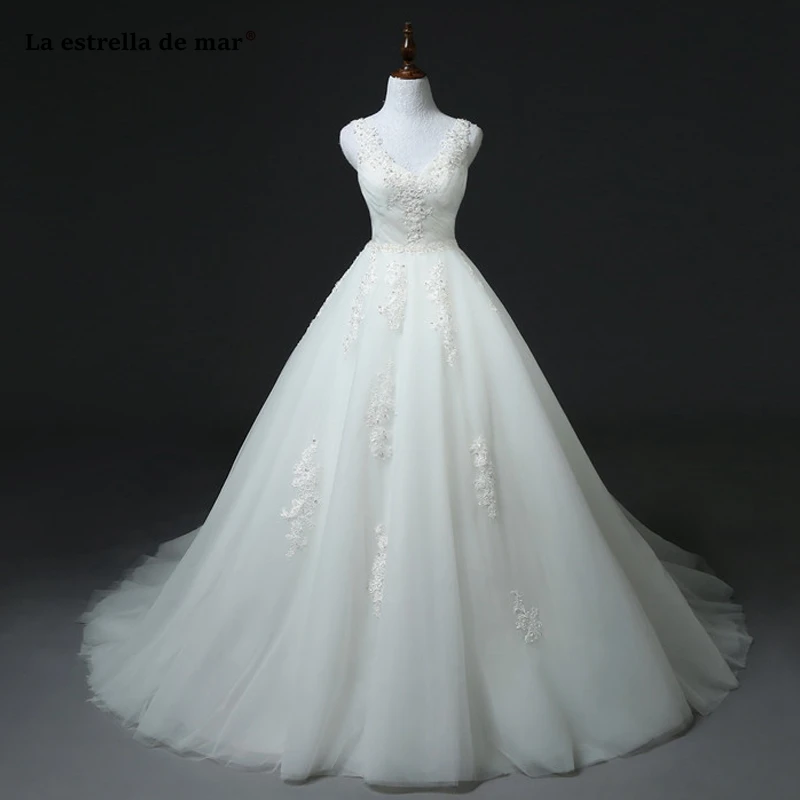 

vestido de noiva foto real 2020 tulle beaded sexy V neck ivory princess wedding gowns long estido noiva mangas huwelijks bedankj