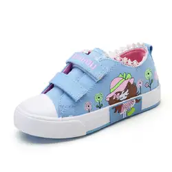 Новинка 2017 года модные Обувь для девочек принцесса Обувь с цветочным принтом детская Спортивная обувь для детей парусиновая обувь на