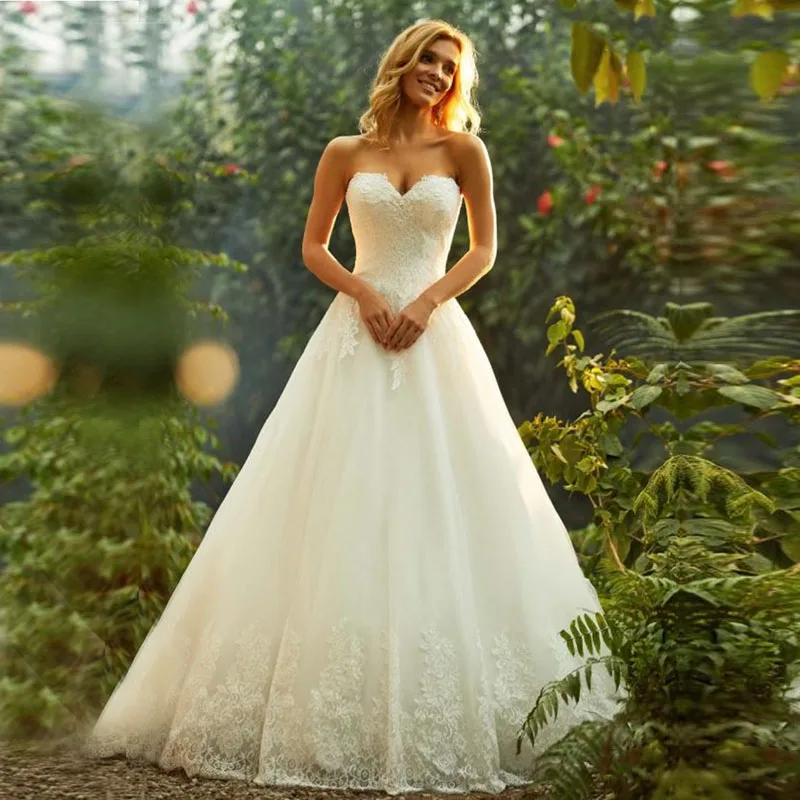 

2019 Princess Tulle Boho Wedding Dress Lace Appliques Sweetheart vestido de festa longo Elegant Bridal Dress Wedding Gowns