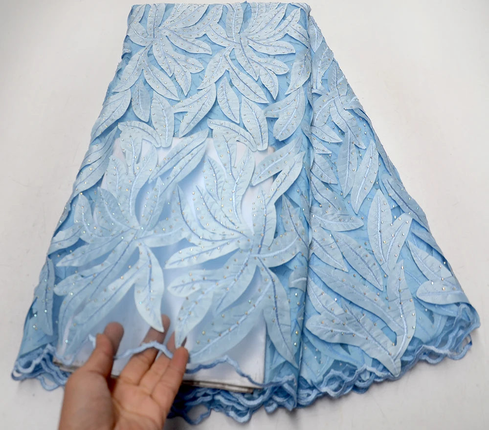 

Light Blue High Quality Nigerian Tulle Lace Fabrics With Stone African French Net Lace Fabric Embroidered Tulle Mesh Lace Fabric