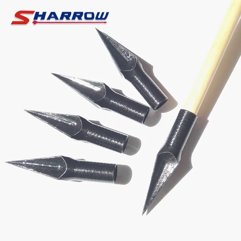 6 Pcs Archery Black Stainless Steel Hunting Arrowheads Traditional Arrow Head Tips Point Wood and Bamboo Arrows Accessories
