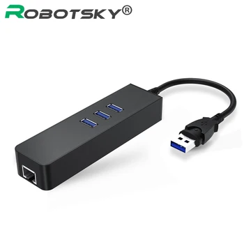 

Robotsky High Speed USB 3.0 Hub 3 Port USB3.0 to RJ45 Gigabit Ethernet LAN Wired Network Adapter For Windows Mac Vista