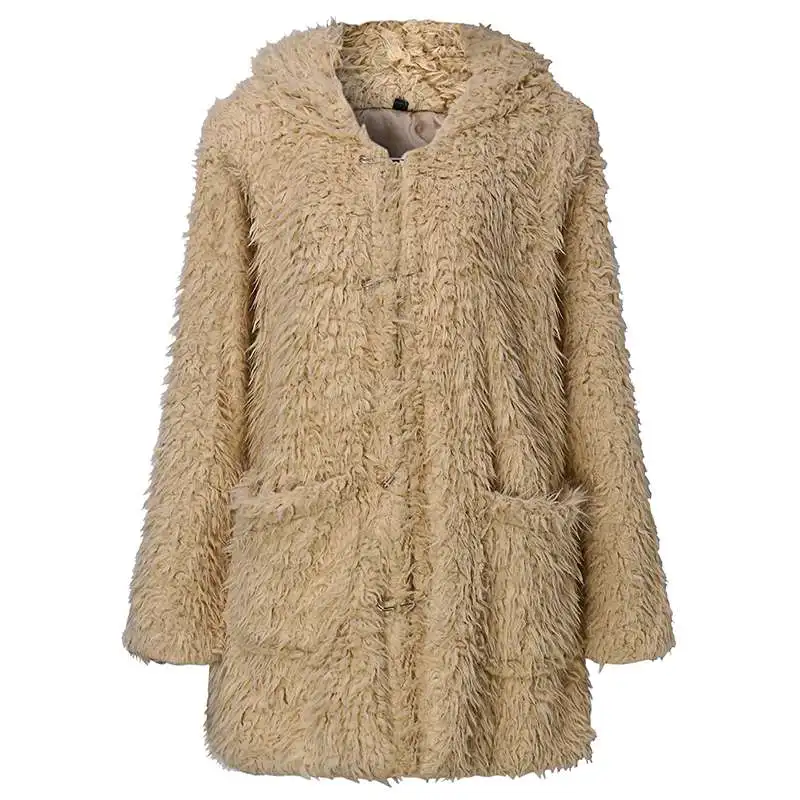 ZANZEA мода зима размера плюс Женская толстовка с капюшоном теплый плюшевый медведь уши толстый мягкий искусственный мех флис с капюшоном верхняя одежда пальто - Цвет: Dark Beige
