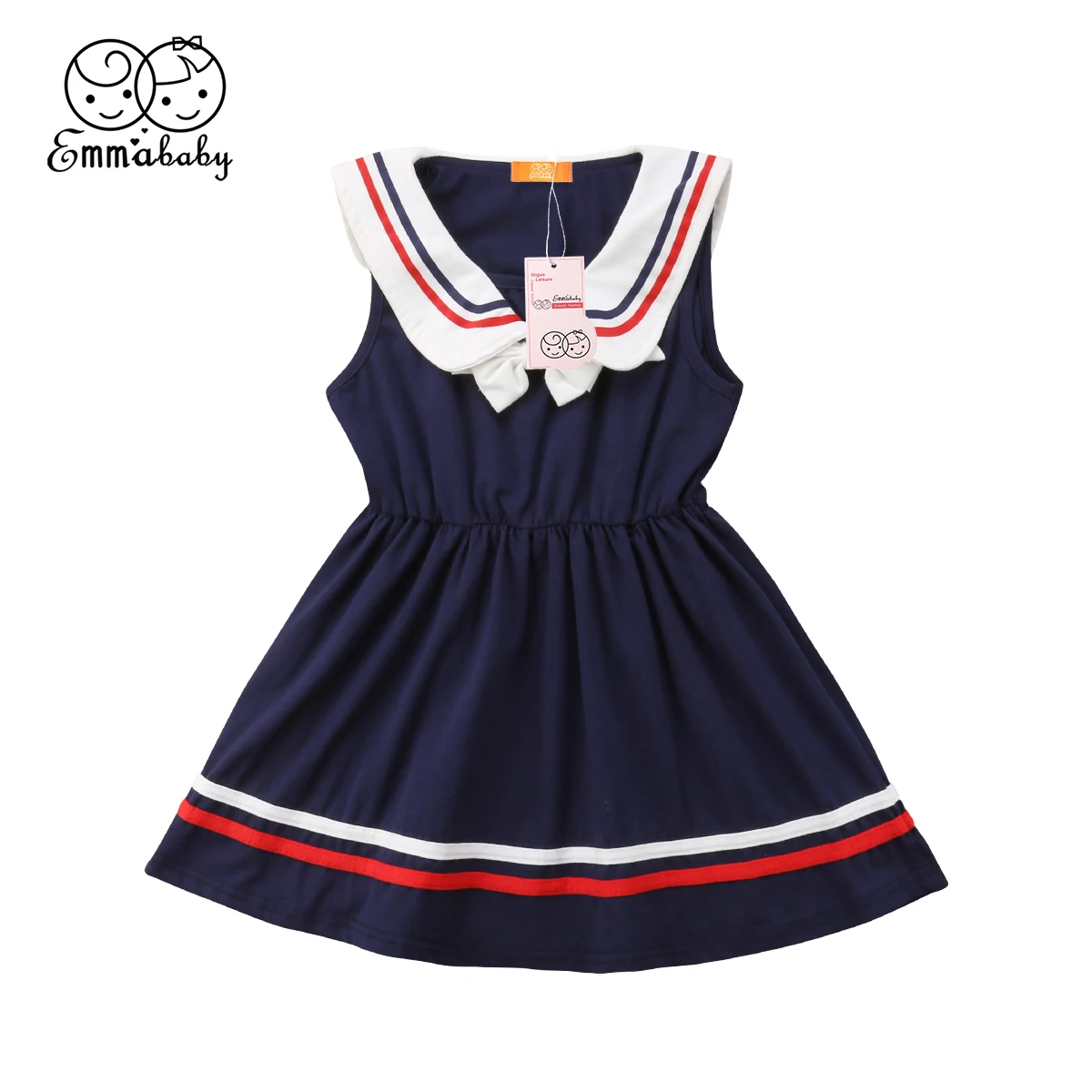Infant Baby Toddler Girls Bowknot Sailor Stripe Marine Navy Dress Onesie Outfit