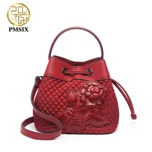 PMSIX высокое качество тисненые Цветочные холщовые женские сумки Простые красные водонепроницаемые сумки через плечо мягкий дизайнерский дамские сумки