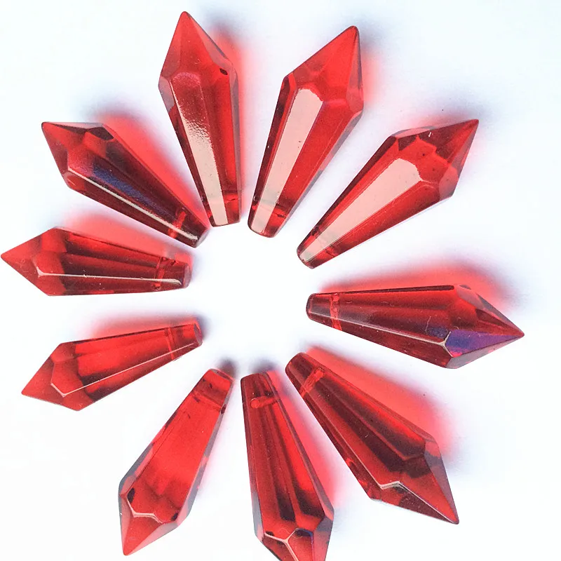 

20pcs/lot 37mm Machine Cut Red Icicle Drop Chandelier prisms parts Crystal Glass Hanging Pendant For Lamp Decoration+Free rings