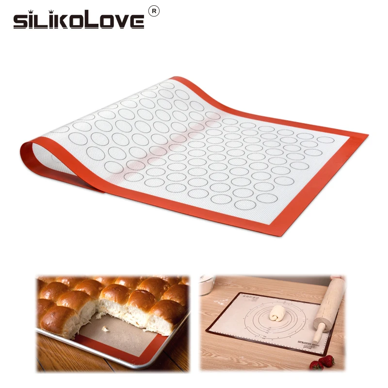 

SILIKOLOVE Non-Stick Silicone Baking Pad Pastry Liner Sheet Glass Fiber Rolling Dough Mats Cookie Macaron Size 40*60*0.07cm Bake