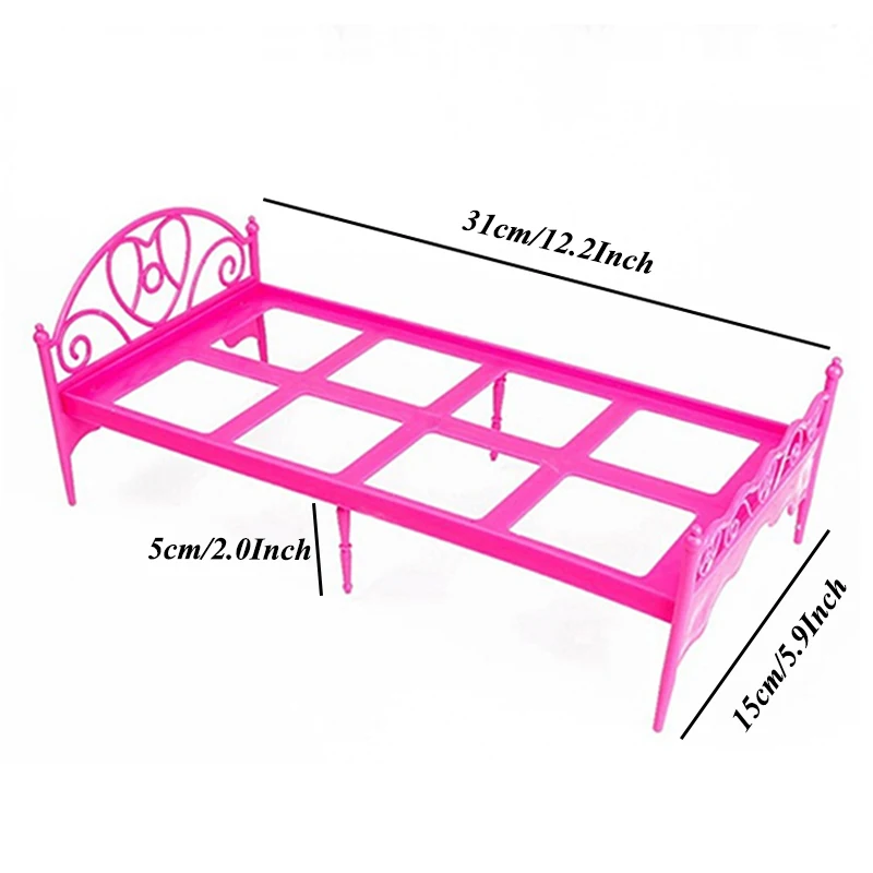 Children's toy Random color Plastic Miniatures Bedroom Furniture Single Bed with pillow and Bed Sheet for Barbie Dolls Dollhouse