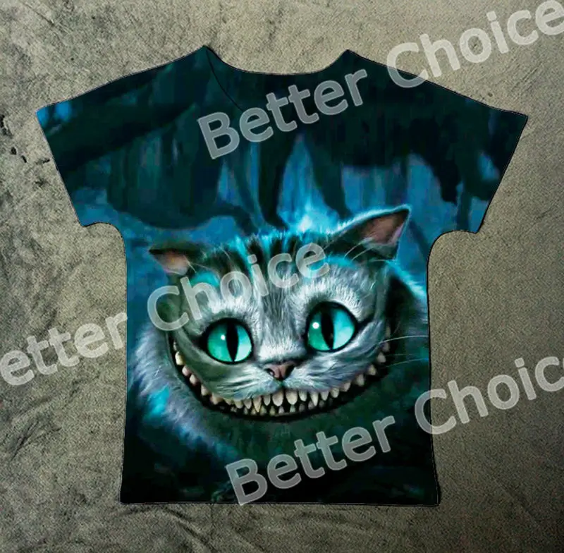 Track Ship+New Vintage Retro T shirt Alice in Wonderland Big Eye Cheshire Cat in Deep Forest