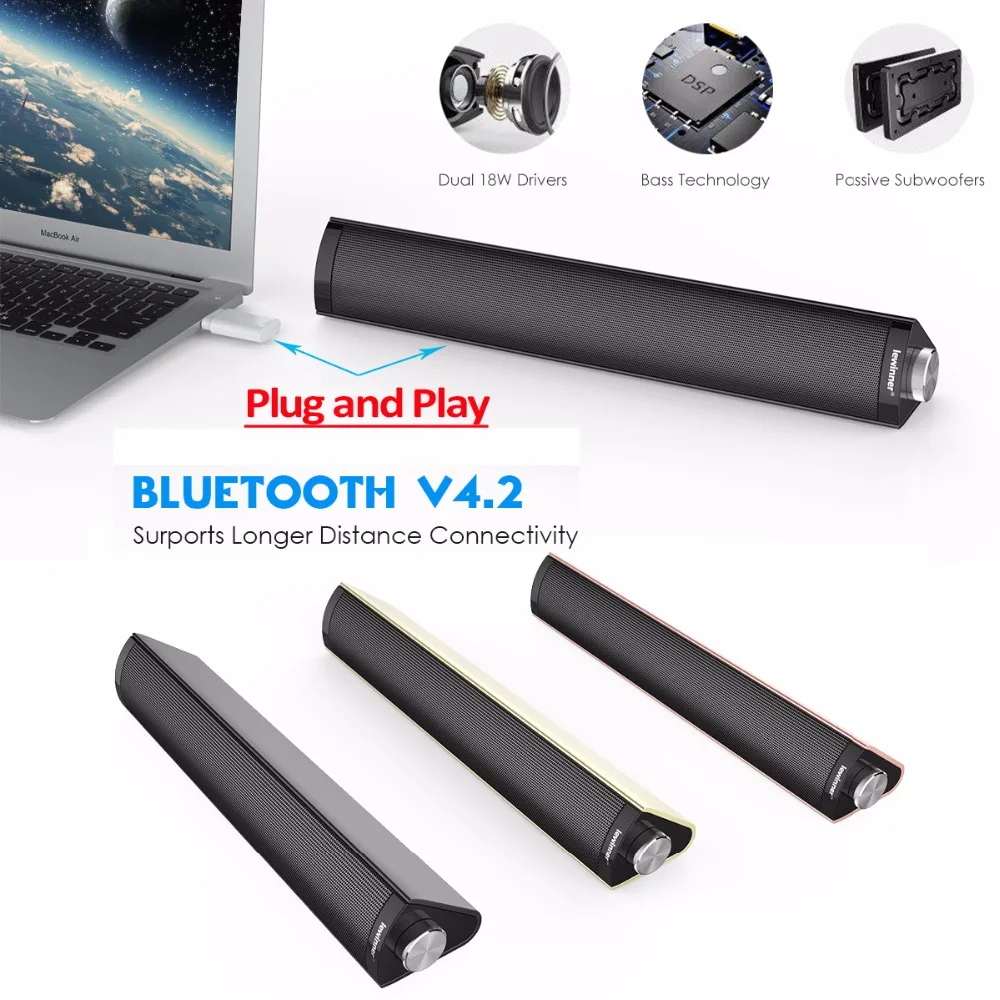 Lewinner 20 Вт Портативная колонка Bluetooth беспроводной динамик 3D объемный сабвуфер HiFi