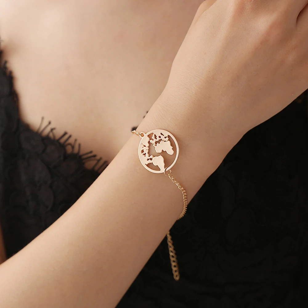 

Newest Creative Map Pendant Bracelet Simple Adjustable Bracelets for Women Jewelry Wrap Cuff Bangle Wristband