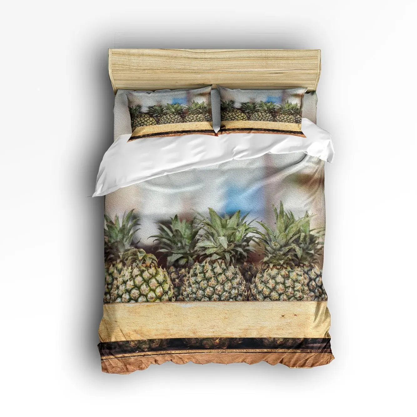 

Soft Duvet Cover Tropical StyleModern Pineapple Fruit Pattern Print Bedding Set Washed Microfiber Pillow Shams 4 Pieces Sets